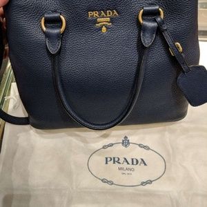 Prada, Bags, Prada Vitello Phenix Leather Convertible Bag Navy